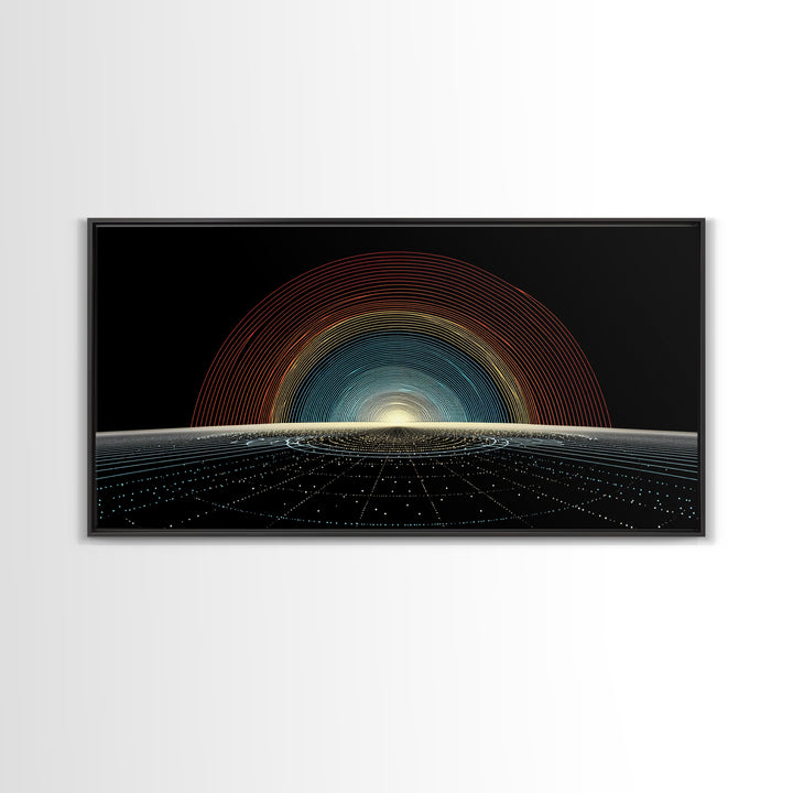 Retro Sunrise Grid Canvas Print, Midcentury Modern Abstract Poster, Atomic Space Decor, Bold MCM Wall Art For Living Room