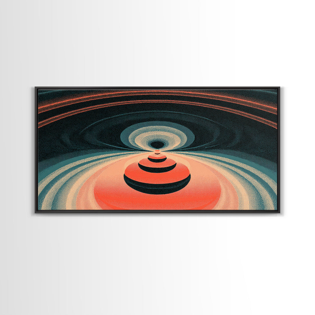 Red Orbital Target Wall Art, Cosmic Midcentury Abstract Print, Retro Geometric Space Poster, Modern MCM Decor For Home Office