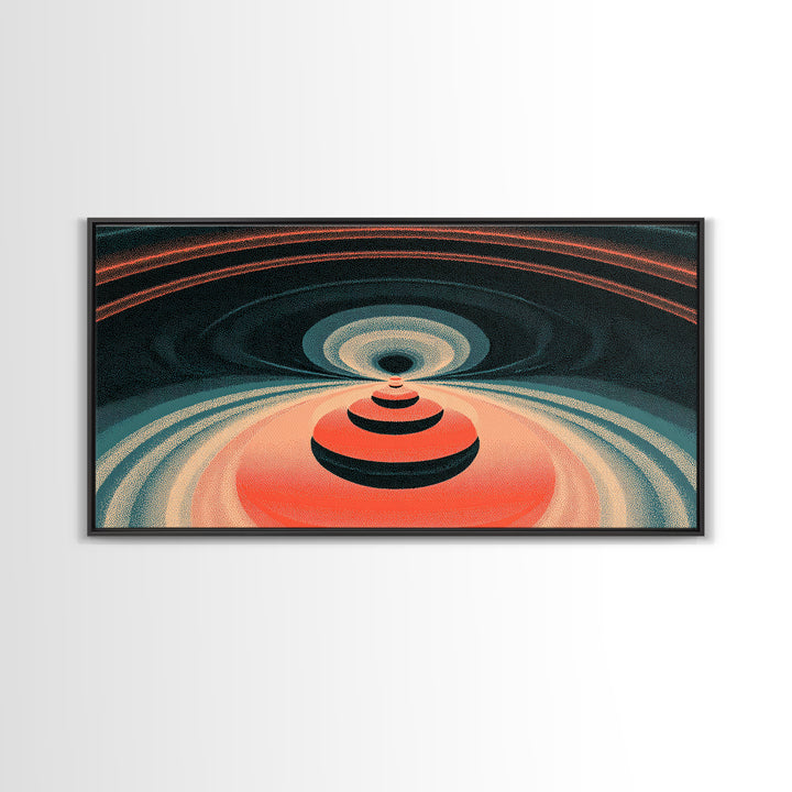 Red Orbital Target Wall Art, Cosmic Midcentury Abstract Print, Retro Geometric Space Poster, Modern MCM Decor For Home Office