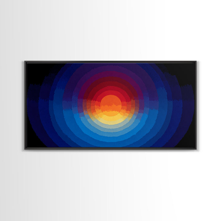 Radiant Layered Sunset Canvas Print, Midcentury Modern Abstract Landscape, Blue Orange Wall Decor, Retro Living Room Art