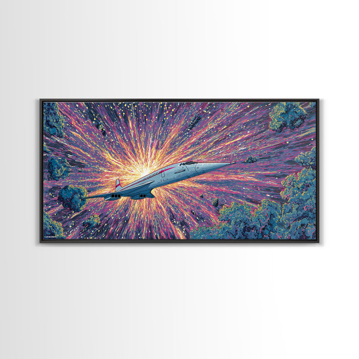 Retro Futuristic Jet Wall Art, Midcentury Sci Fi Airplane Print, Starburst Space Poster, Colorful Modern Home Decor Gift