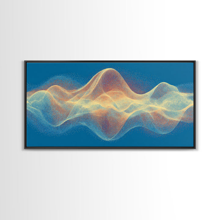 Colorful Particle Wave Canvas Print, Abstract Soundwave Landscape, Modern Digital Art, Blue Wall Decor, Music Studio Wall Art