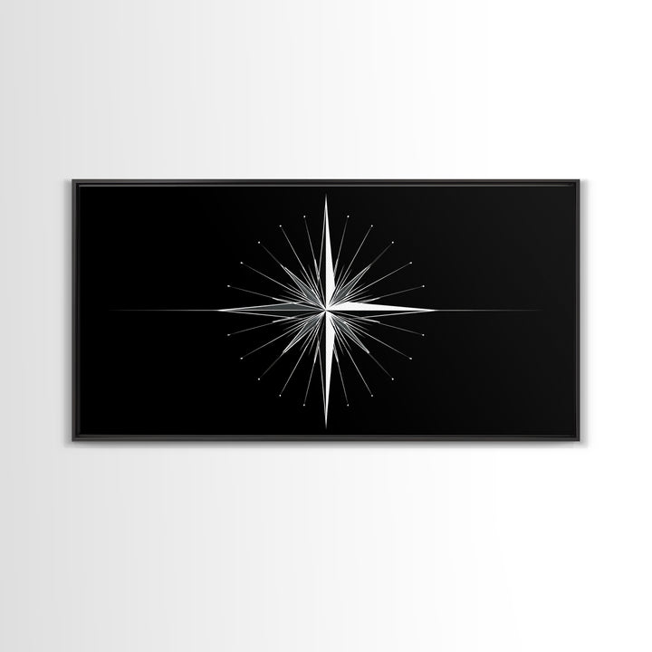 Minimal Radiating Star Wall Art, Black And White Compass Print, Geometric Celestial Poster, Modern Nautical Home Decor Gift
