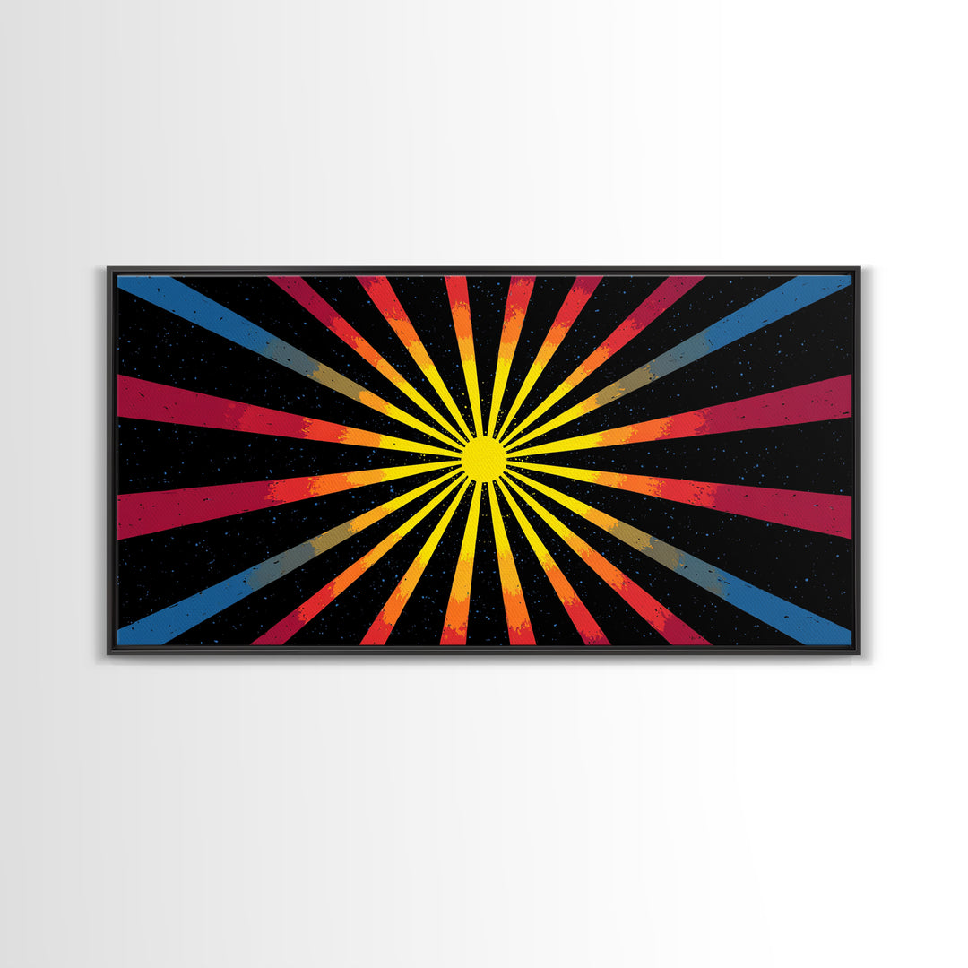 Cosmic Sunburst Wall Art, Black Starry Ray Poster, Retro Atomic Midcentury Modern Decor, Bold Geometric Space Print, MCM