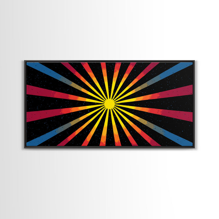 Cosmic Sunburst Wall Art, Black Starry Ray Poster, Retro Atomic Midcentury Modern Decor, Bold Geometric Space Print, MCM