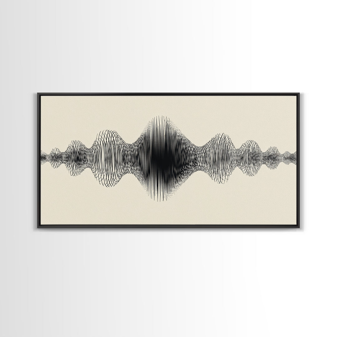 Cream And Black Audio Waveform Wall Art, Minimal Sound Wave Print, Scandinavian Modern Decor, Music Studio Office Wall Decor