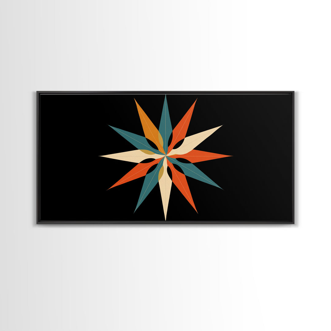Colorful Midcentury Starburst Wall Art, Atomic Geometric Canvas Print, Retro Modern Wall Decor, MCM Abstract Poster Print