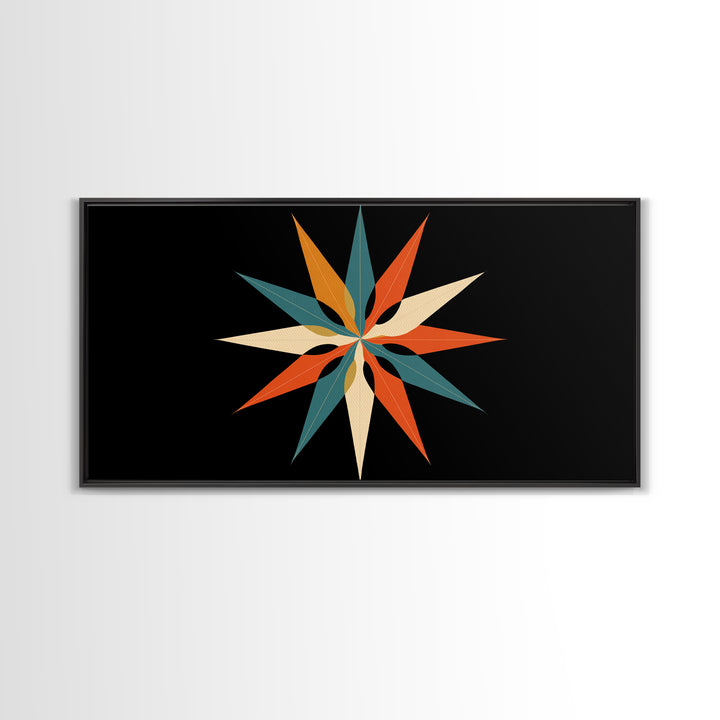 Colorful Midcentury Starburst Wall Art, Atomic Geometric Canvas Print, Retro Modern Wall Decor, MCM Abstract Poster Print