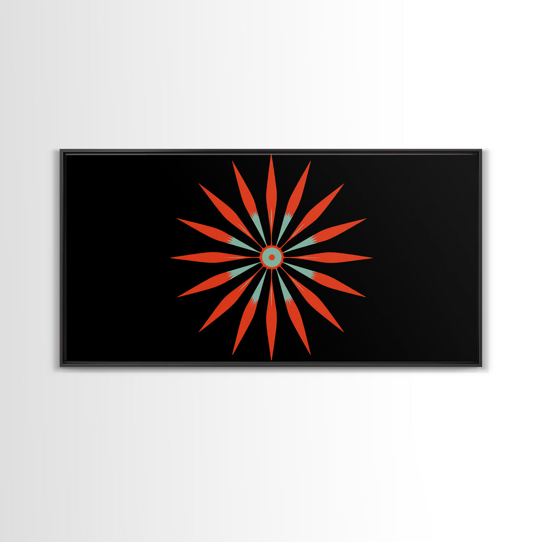 Red Atomic Starburst Wall Art, Midcentury Modern Art Print, Retro Geometric Poster, MCM Wall Decor, Bold Orange Black Decor