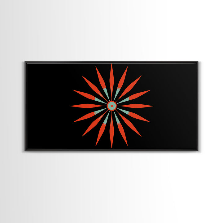 Red Atomic Starburst Wall Art, Midcentury Modern Art Print, Retro Geometric Poster, MCM Wall Decor, Bold Orange Black Decor
