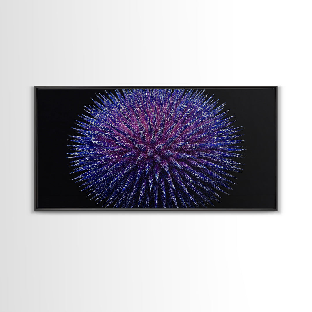 Purple Blue Spiky Sphere Canvas Print, Modern Abstract Art, Space Abstract Art, Futuristic Wall Decor, Large Sci Fi Retro Art