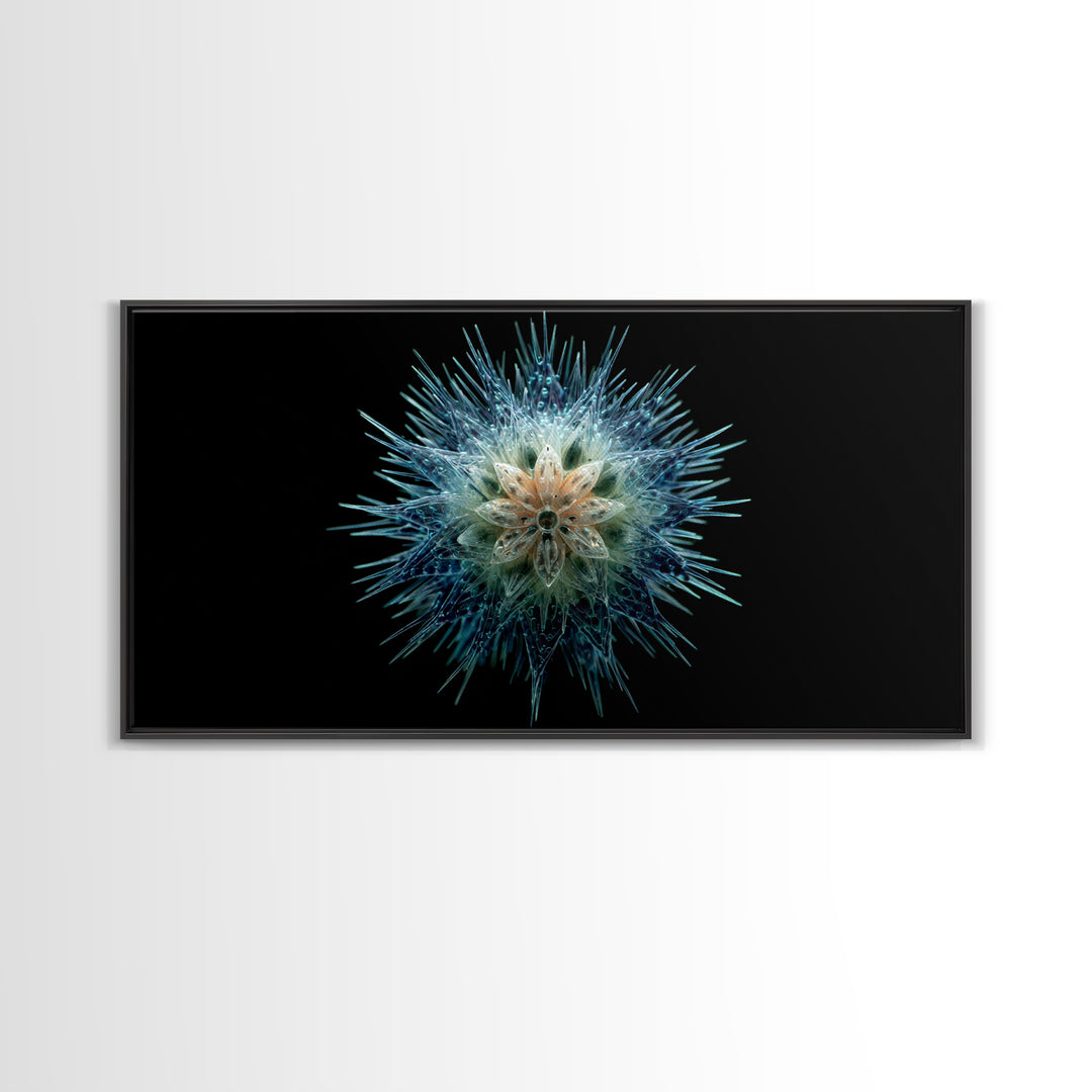 Icy Blue Botanical Burst Wall Art, Modern Abstract Art Print, Nature Art, Dragonfly Wall Art, Minimalist Black Wall Decor
