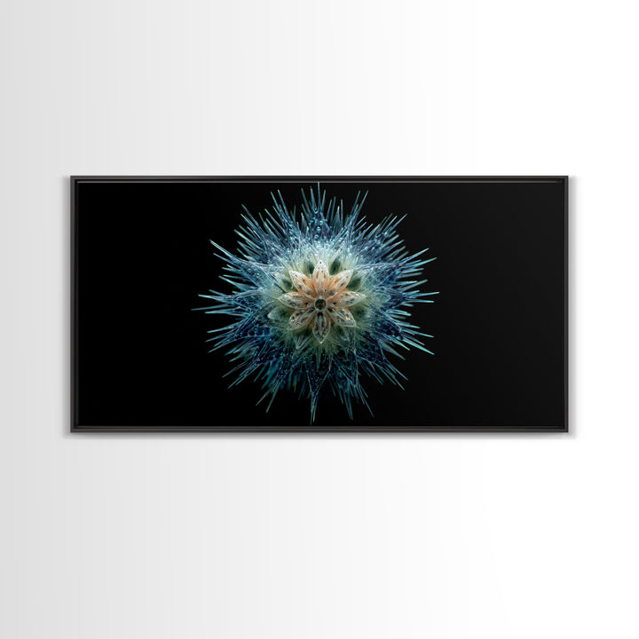 Icy Blue Botanical Burst Wall Art, Modern Abstract Art Print, Nature Art, Dragonfly Wall Art, Minimalist Black Wall Decor