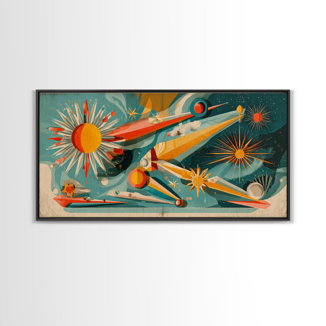 Retro Atomic Space Collage Wall Art, Midcentury Modern Art Print, MCM Wall Decor, Colorful Geometric Poster, 1950s Design