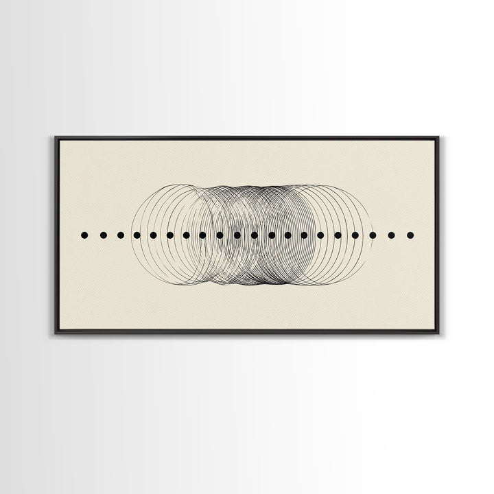 Black Dot Wave Op Art Framed Canvas Print, Midcentury Modern Geometric Wall Decor, Minimalist Office Artwork, Neutral Abstract Design