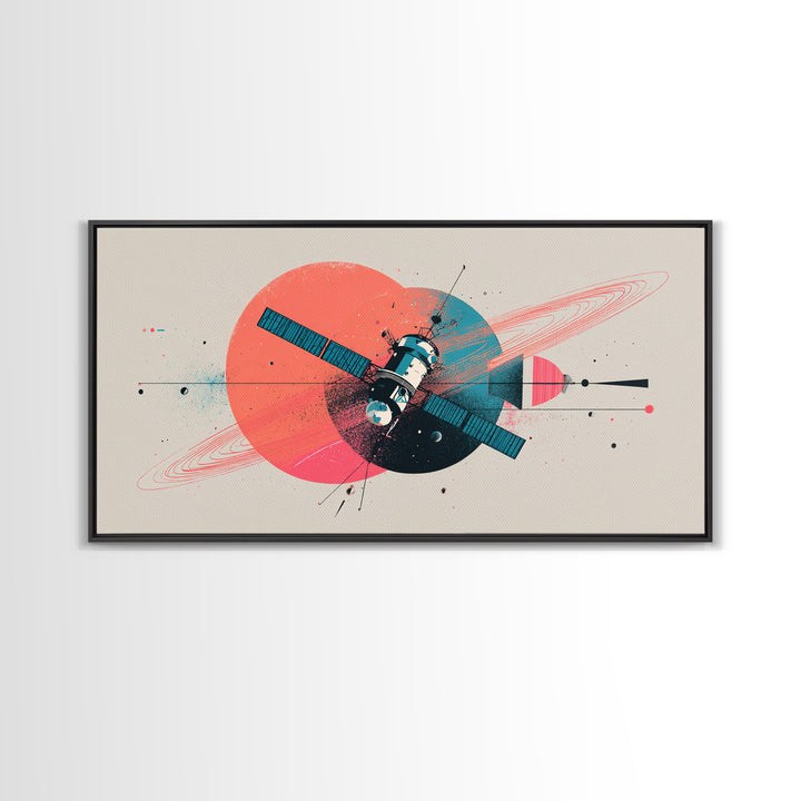 Abstract Satellite And Ringed Planet Wall Art, Midcentury Modern Space Poster, Retro Atomic Print, Modern Home Decor Gift