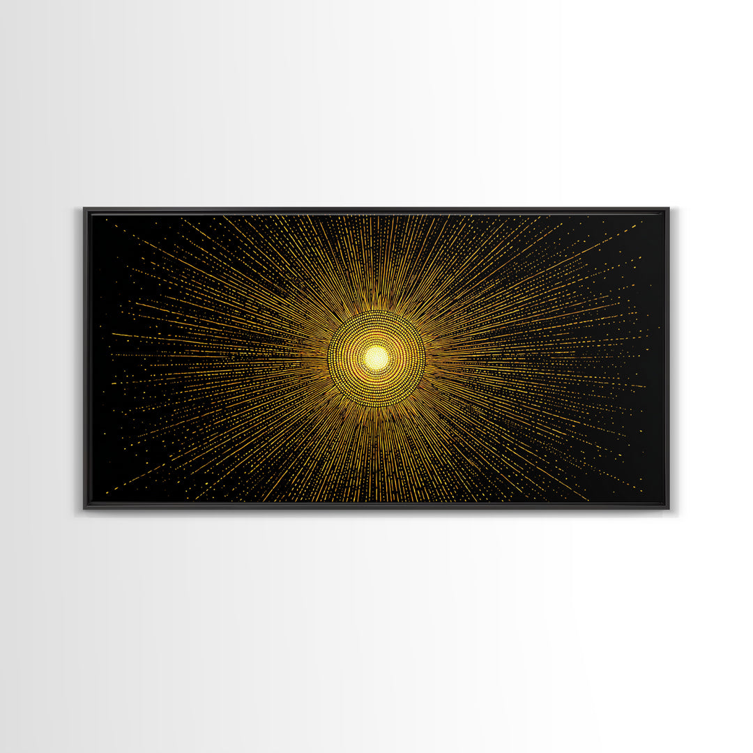 Golden Radiant Starburst Sun Wall Art, Midcentury Modern Abstract Poster, Atomic Geometric Print, Celestial Home Decor Gift