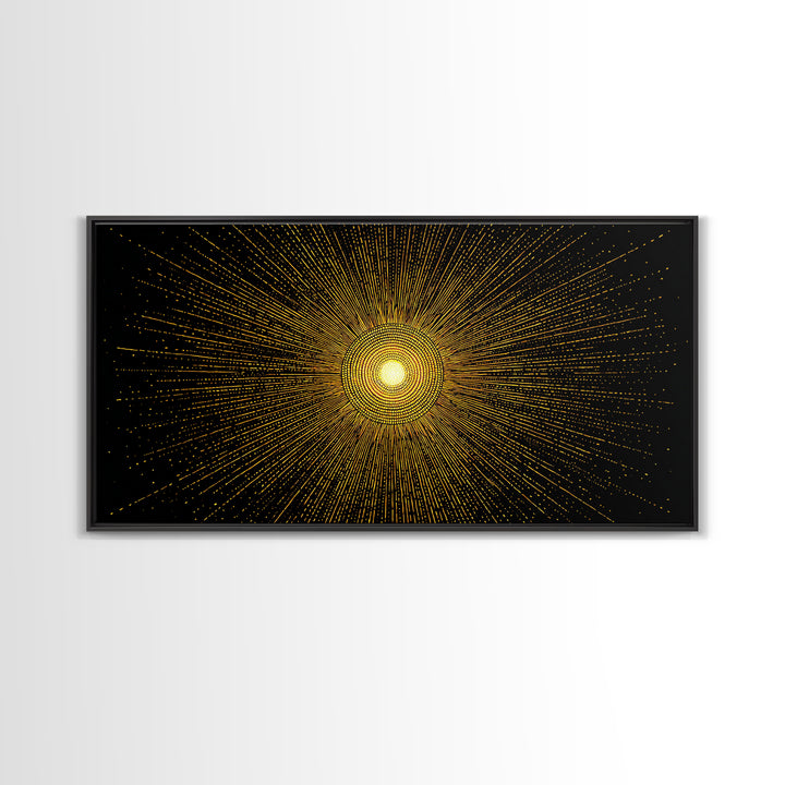 Golden Radiant Starburst Sun Wall Art, Midcentury Modern Abstract Poster, Atomic Geometric Print, Celestial Home Decor Gift