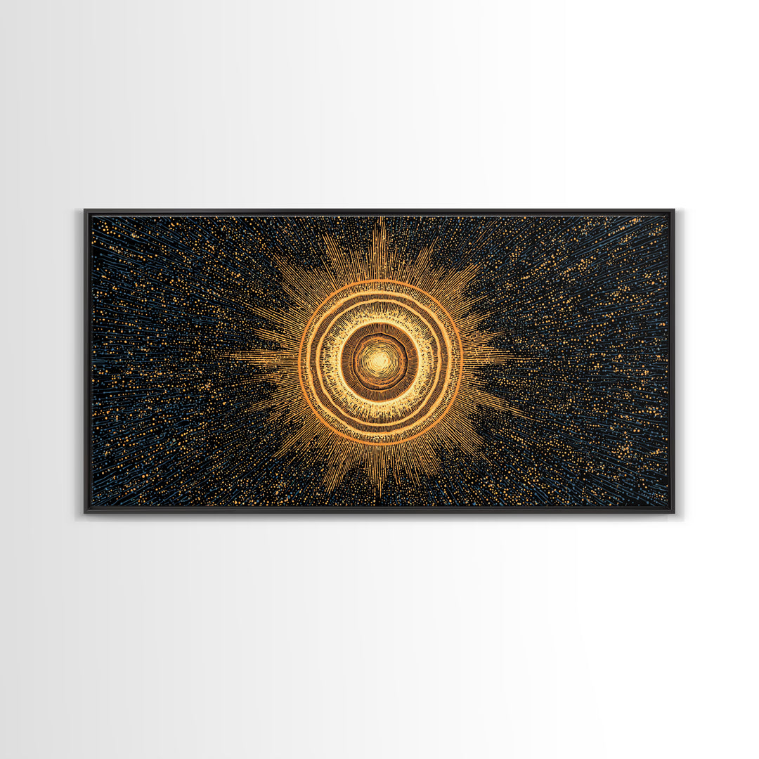 Golden Orbital Energy Sphere Canvas Print, Abstract Sci Fi Wall Decor, Cosmic Geometric Art, Modern Space Poster Gift Idea