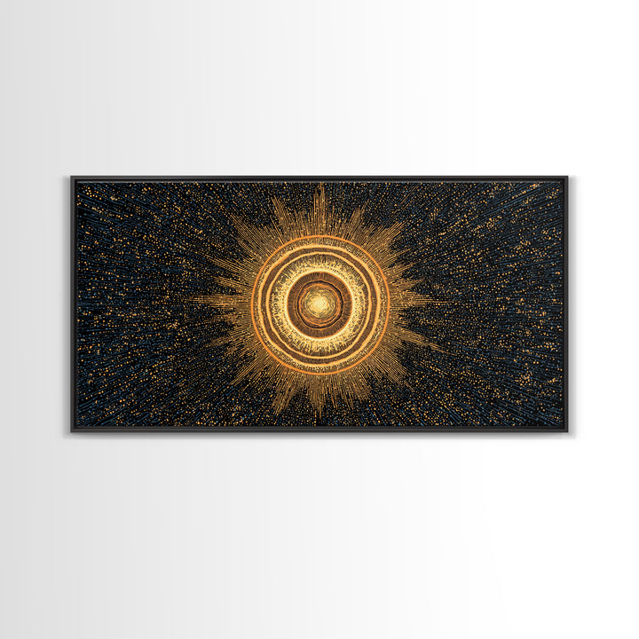 Golden Orbital Energy Sphere Canvas Print, Abstract Sci Fi Wall Decor, Cosmic Geometric Art, Modern Space Poster Gift Idea
