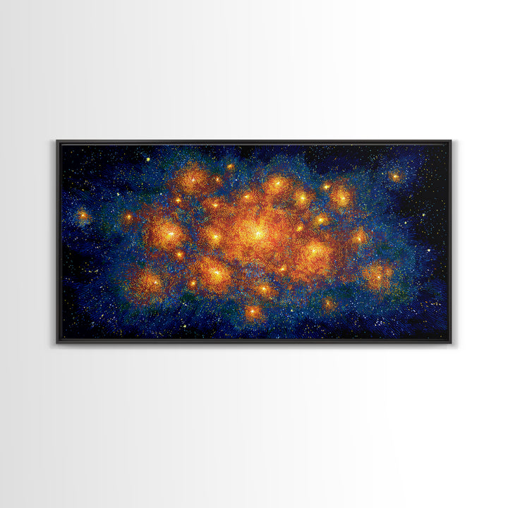 Orange Blue Cosmic Nebula Abstract Canvas Print, Space Abstract Art, Modern Wall Decor, Bright Galaxy Home Office Poster