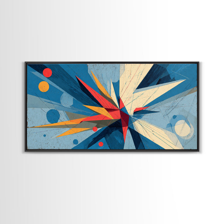Blue Geometric Starburst Abstract Canvas Print, Midcentury Modern Wall Art, Bauhaus Poster, Bold Colorblock Home Decor Gift
