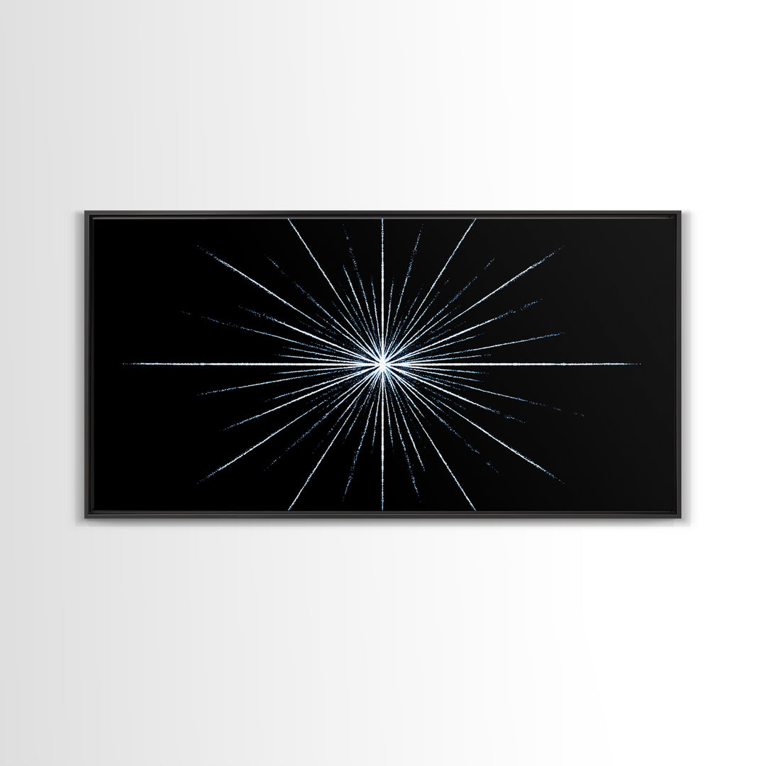 White Blue Minimal Starburst Canvas Print, Modern Abstract Art, Geometric Wall Art, Black Space Abstract Art, Office Decor