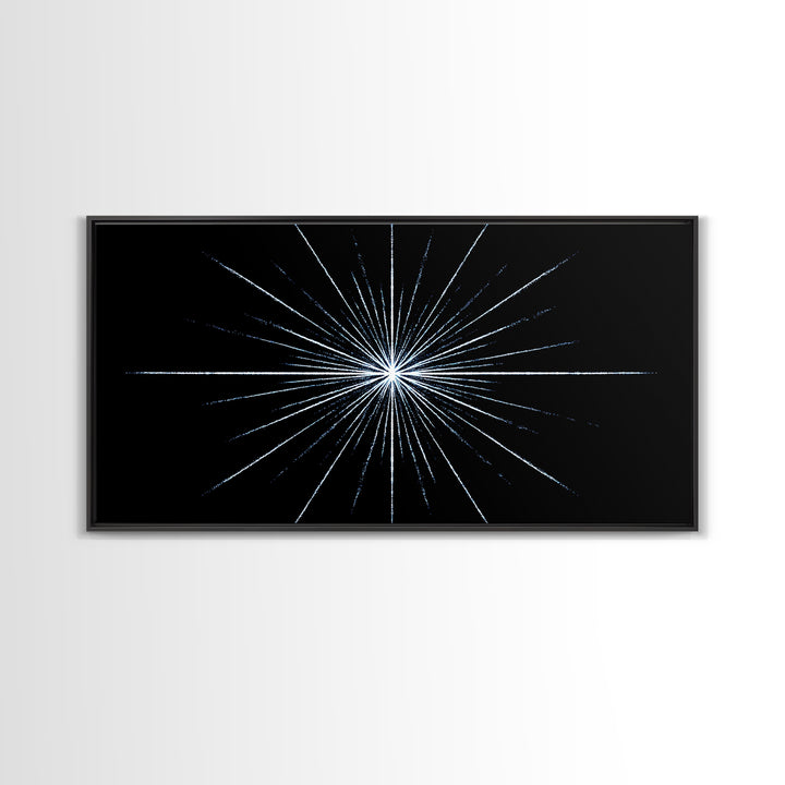 White Blue Minimal Starburst Canvas Print, Modern Abstract Art, Geometric Wall Art, Black Space Abstract Art, Office Decor