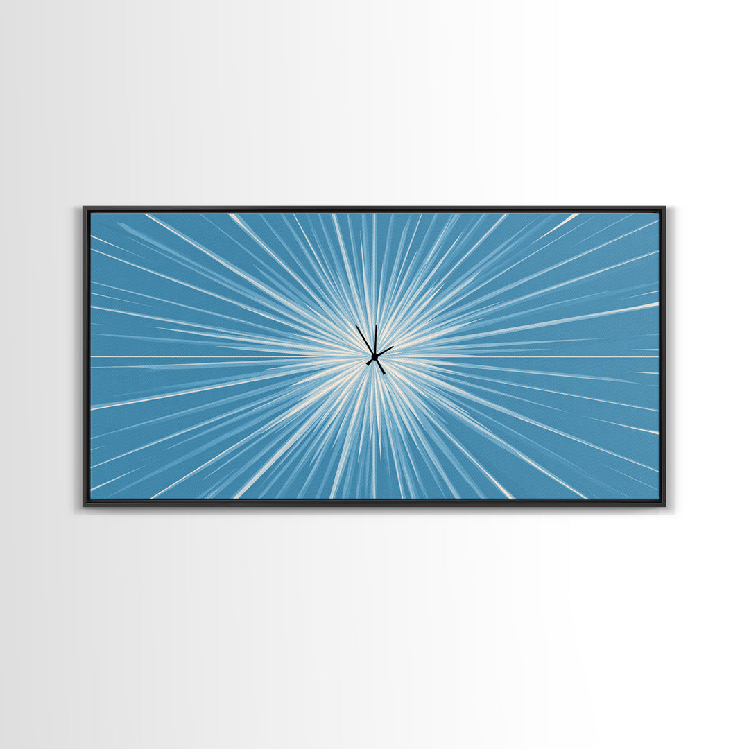 Light Blue White Radial Burst Canvas Print, Modern Abstract Art, Minimalist Wall Art, Geometric Sunburst, Office Decor Print