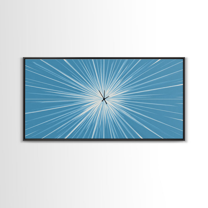 Light Blue White Radial Burst Canvas Print, Modern Abstract Art, Minimalist Wall Art, Geometric Sunburst, Office Decor Print