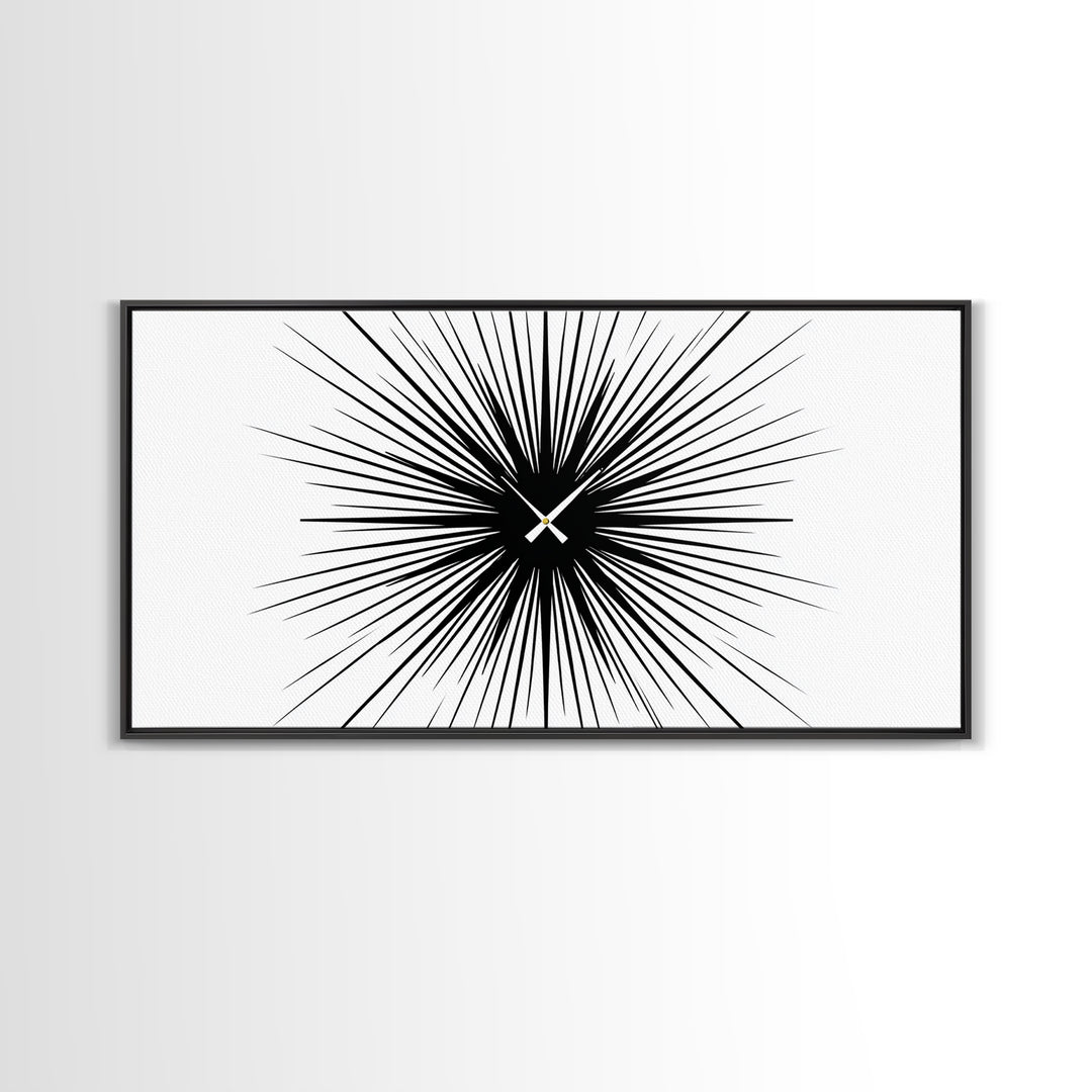 Black White Exploding Starburst Wall Art, Modern Abstract Art, Minimalist Geometric Poster, Op Art Print, Office Wall Decor