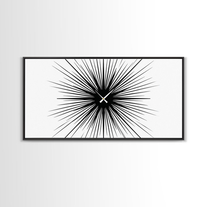 Black White Exploding Starburst Wall Art, Modern Abstract Art, Minimalist Geometric Poster, Op Art Print, Office Wall Decor