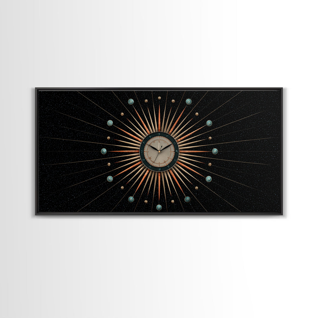 Cosmic Clock Atomic Starburst Canvas Print, Midcentury Modern Art, Retro Wall Decor, Space Abstract Art, MCM Poster For Home Office