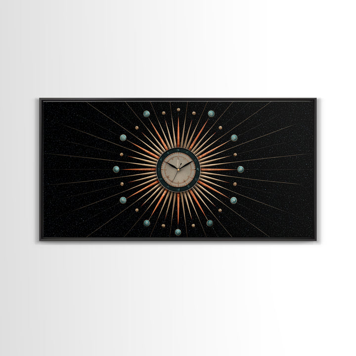 Cosmic Clock Atomic Starburst Canvas Print, Midcentury Modern Art, Retro Wall Decor, Space Abstract Art, MCM Poster For Home Office