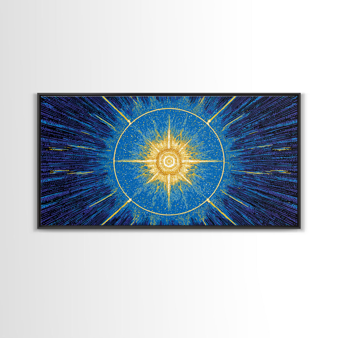 Blue Celestial Starburst Wall Art, Mid Century Modern Art Print, Atomic Space Poster, Geometric Abstract Home Office Decor