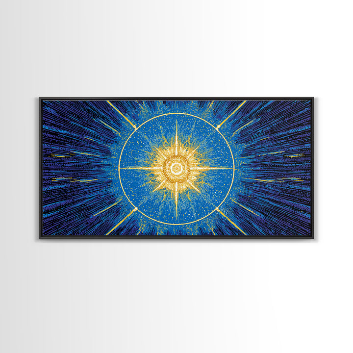 Blue Celestial Starburst Wall Art, Mid Century Modern Art Print, Atomic Space Poster, Geometric Abstract Home Office Decor