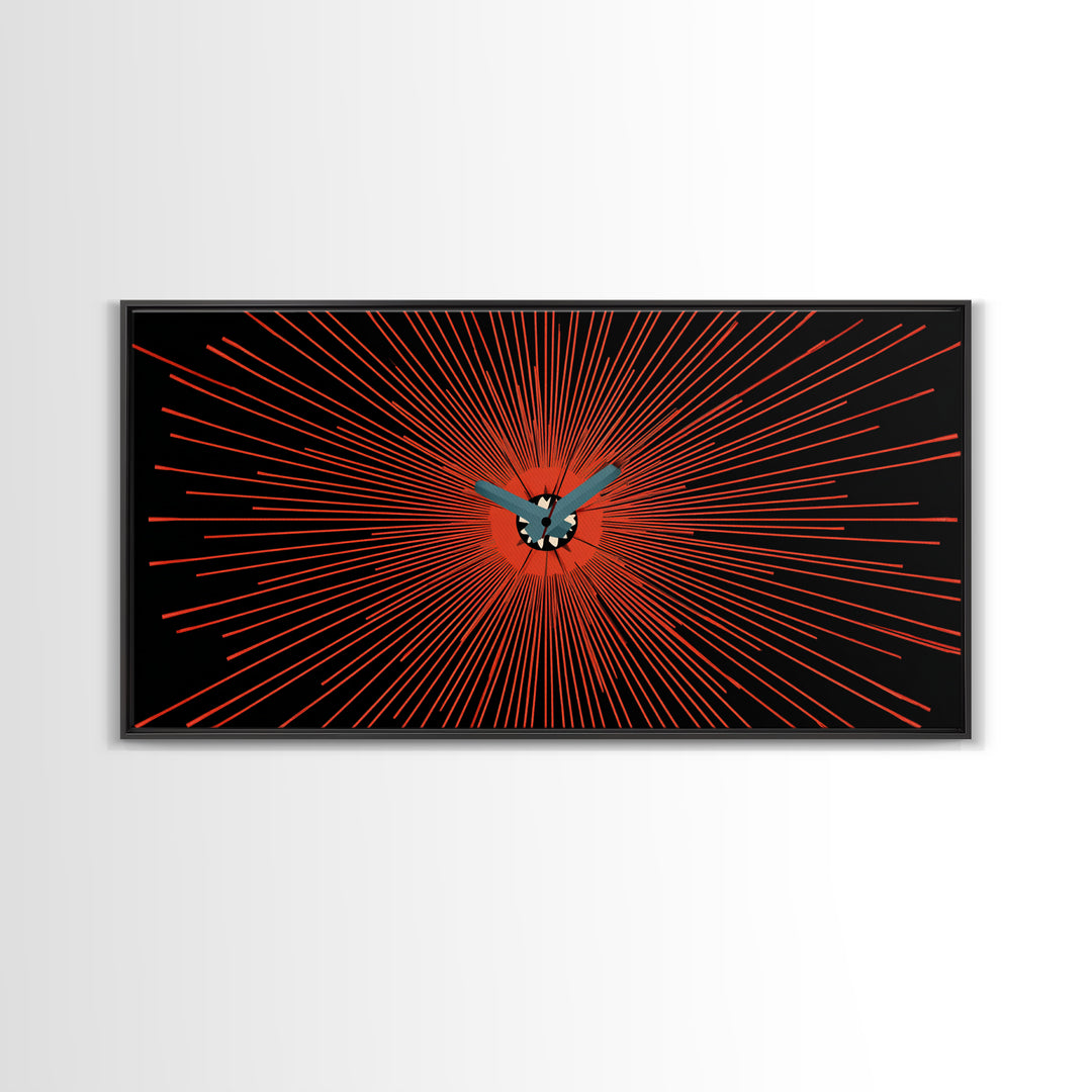 Orange Butterfly Atomic Canvas Print, Mid Century Modern Wall Art, Retro Sunburst Poster, Black Abstract MCM Living Room Decor