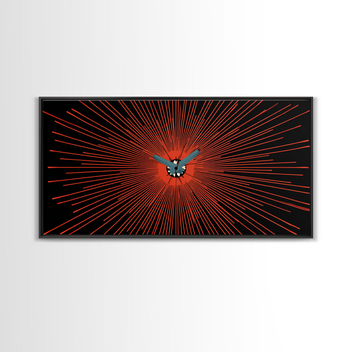 Orange Butterfly Atomic Canvas Print, Mid Century Modern Wall Art, Retro Sunburst Poster, Black Abstract MCM Living Room Decor