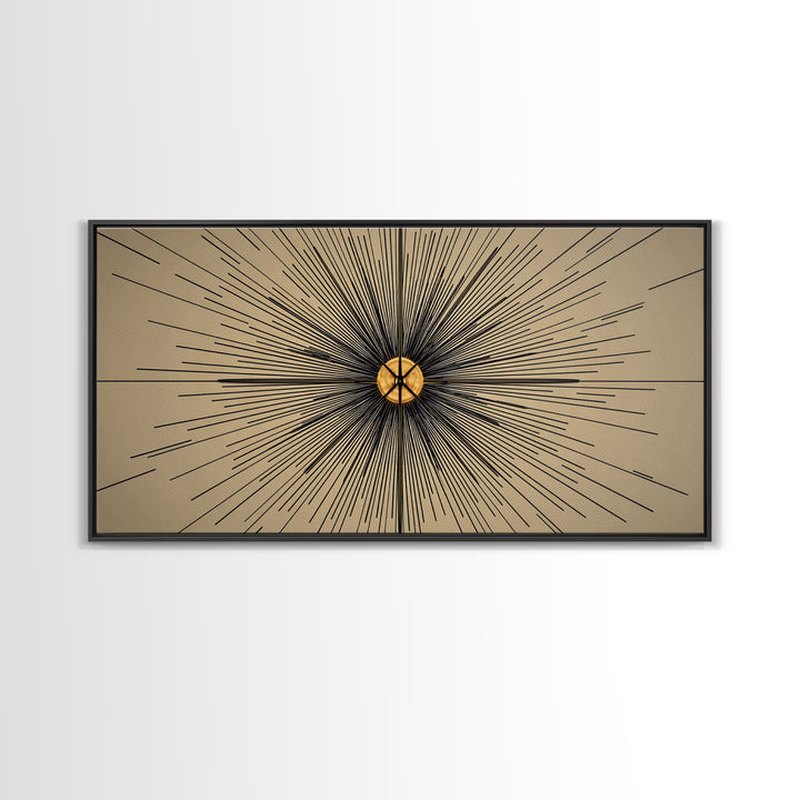 Tan Black Radial Starburst Wall Art, Mid Century Modern Decor, Atomic Geometric Poster, Minimalist Abstract Office Print