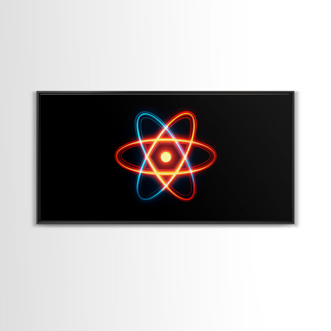 Neon Atomic Symbol Wall Art, Mid Century Modern Decor, Retro Sci Fi Poster, Colorful Space Age Abstract Office Digital Print