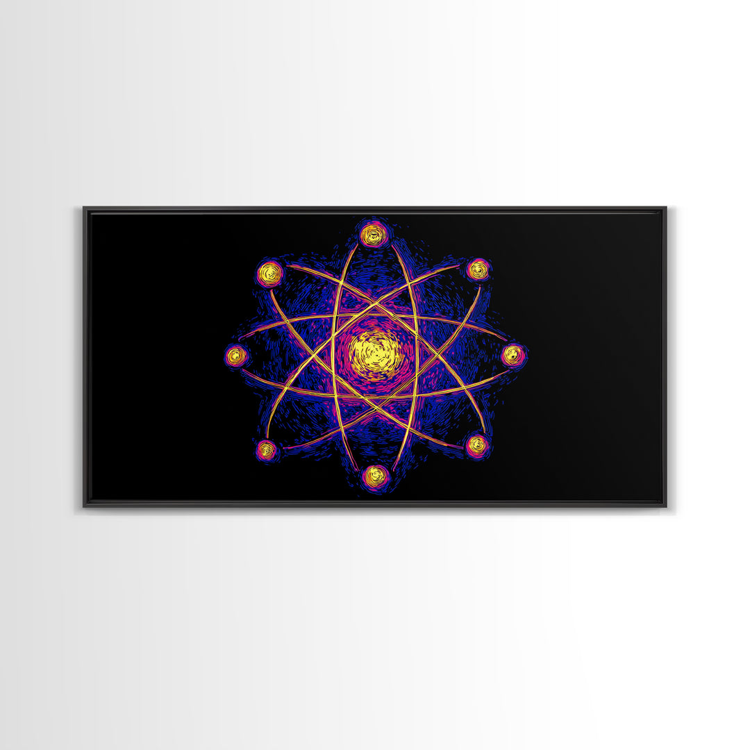 Neon Planet Atomic Canvas Print, Mid Century Modern Wall Art, Retro Sci Fi Space Poster, Cosmic Abstract MCM Office Decor