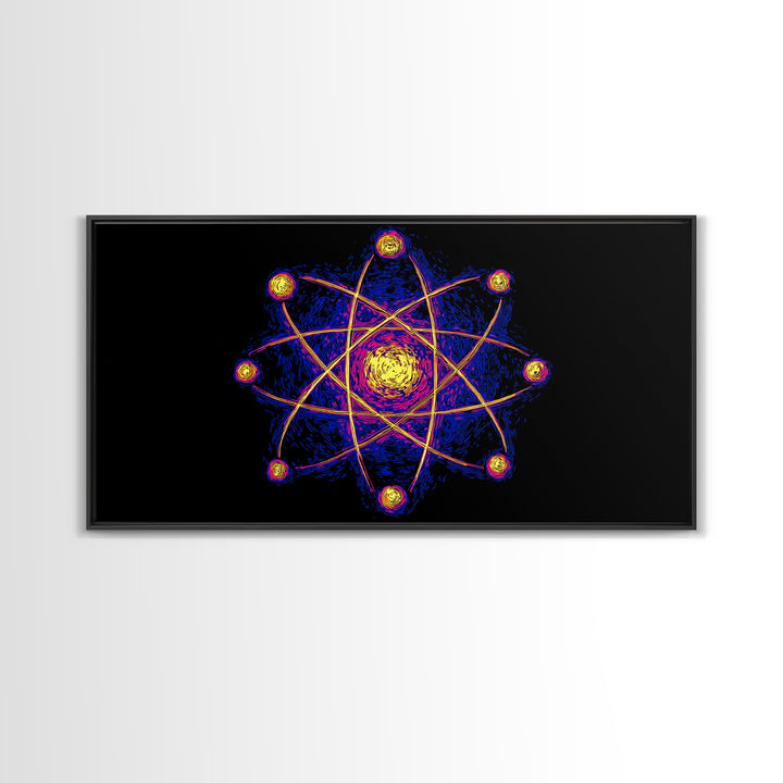 Neon Planet Atomic Canvas Print, Mid Century Modern Wall Art, Retro Sci Fi Space Poster, Cosmic Abstract MCM Office Decor