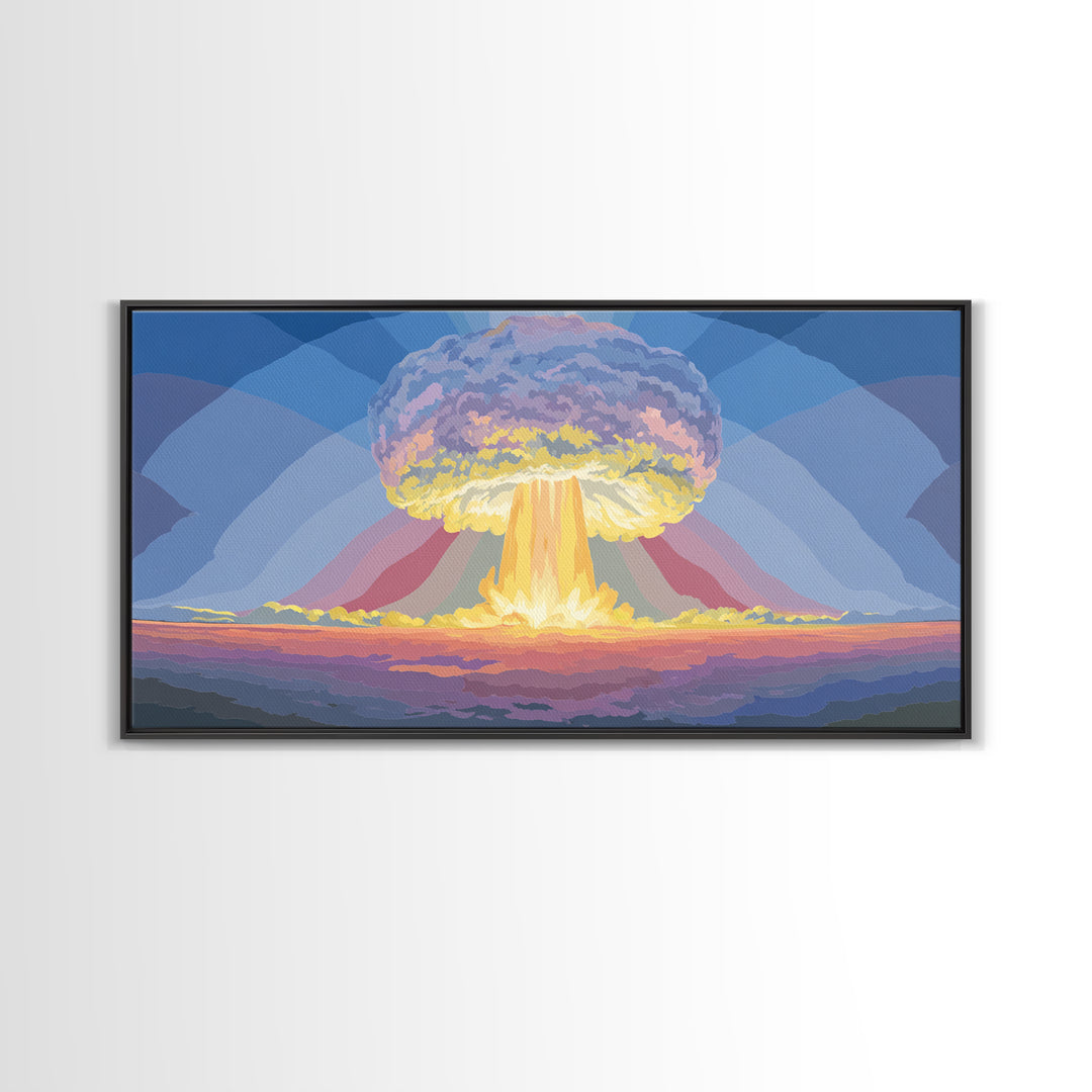 Nuclear Mushroom Cloud Wall Art, Retro Apocalypse Landscape, Modern Digital Art Print, Sci Fi Poster, Statement Decor Gift