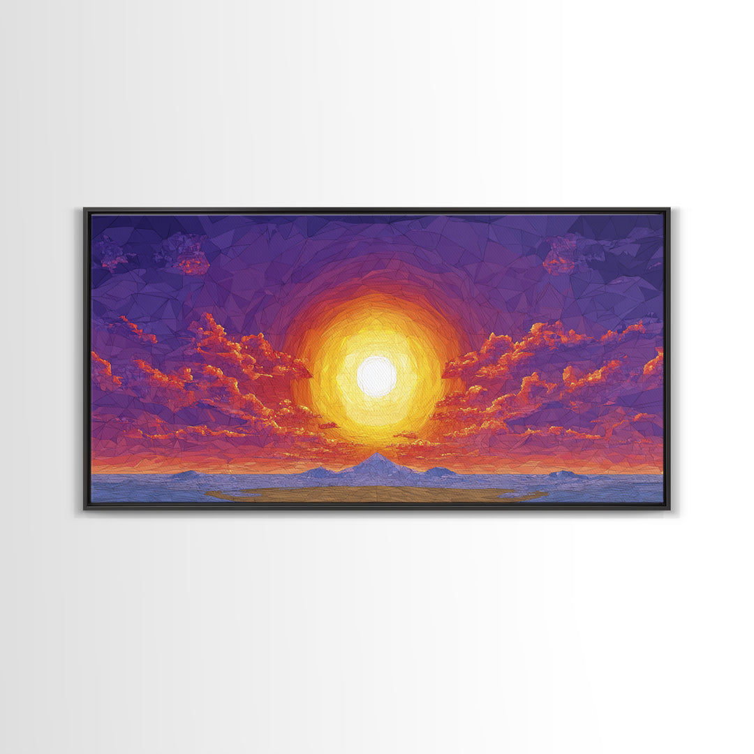 Purple Mountain Sunset Canvas Print, Geometric Wall Art, Mid Century Modern Landscape Poster, Warm Colorful Home Decor Gift
