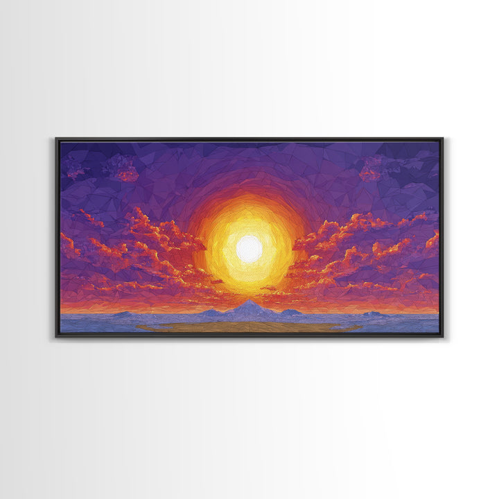 Purple Mountain Sunset Canvas Print, Geometric Wall Art, Mid Century Modern Landscape Poster, Warm Colorful Home Decor Gift