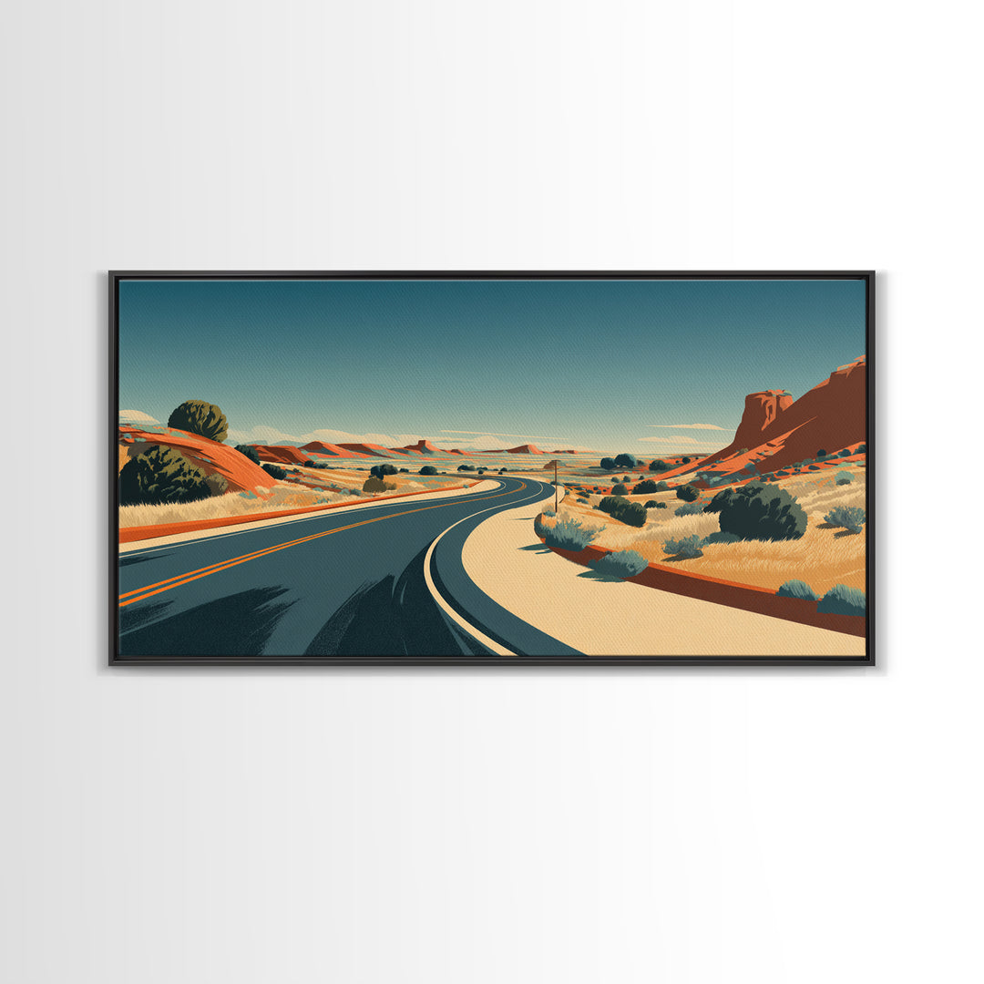 Winding Desert Highway Wall Art, Midcentury Modern Landscape Print, Retro Travel Poster, Southwestern Office Decor For Home