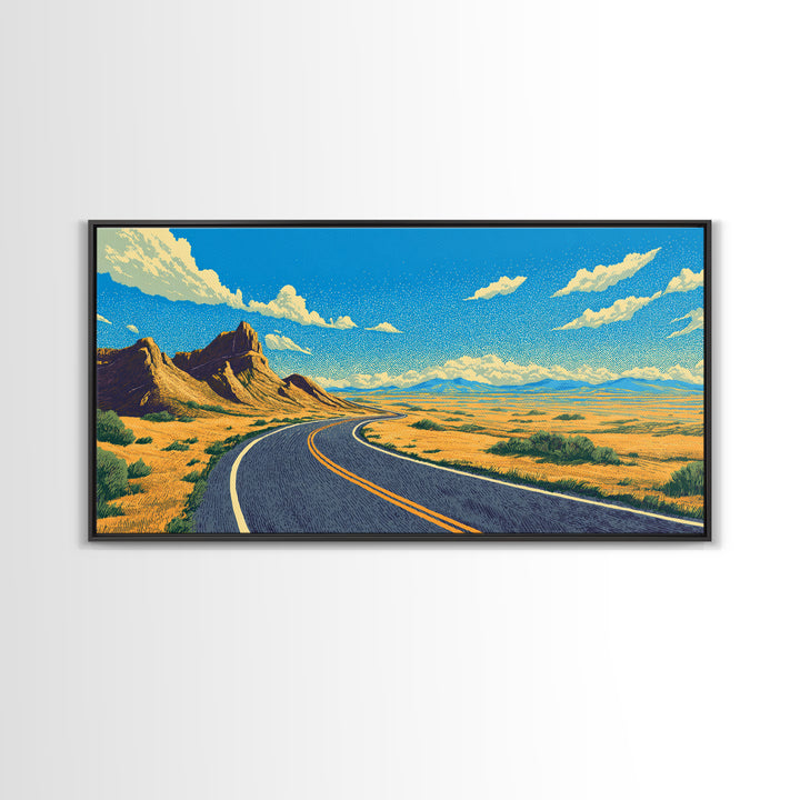 Open Road Mountain Wall Art, Midcentury Modern Landscape Print, Retro Travel Poster, Scenic Southwestern Home Office Decor