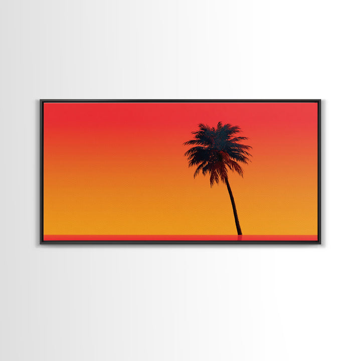 Black Palm Silhouette Sunset Wall Art, Orange Red Tropical Landscape, Retro California Poster, Modern Home Decor Canvas Print