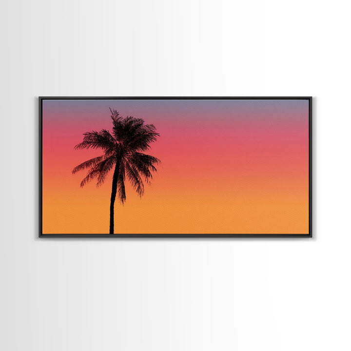 Pink Orange Palm Sunset Wall Art, Tropical Silhouette Landscape, Retro California Poster, Modern Home Decor Canvas Print