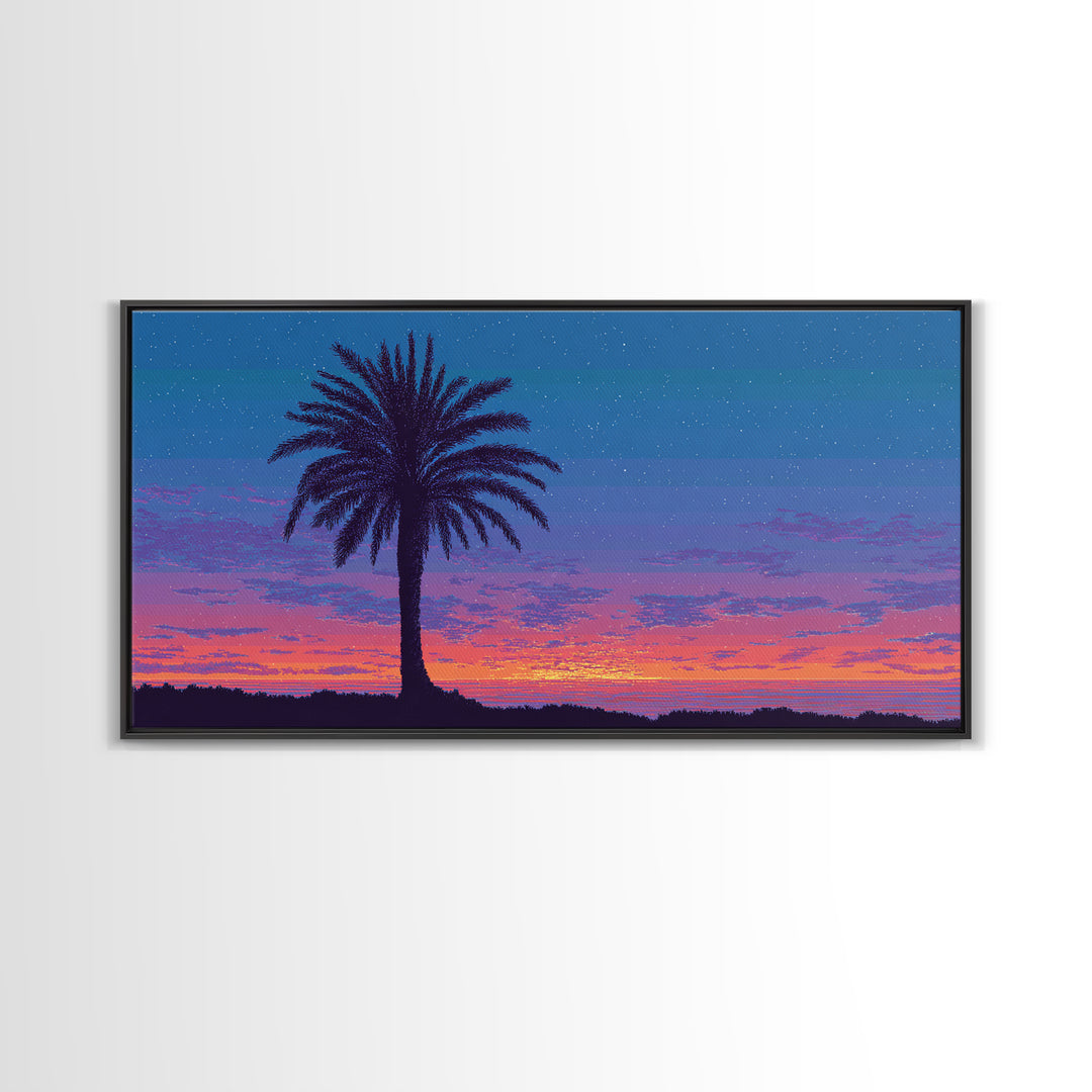 Starry Twilight Palm Tree Wall Art, Purple Blue Tropical Sunset, Retro California Poster, Modern Home Decor Canvas Print